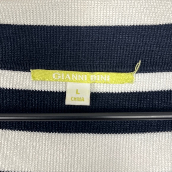 GIANNI BINI Women's Striped Dark Navy Blue White Silk Blend Knit Blazer Jacket L - Picture 3 of 8